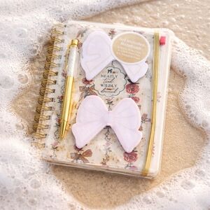 Floral Notebook with Gold Pen and Pink Bow Stickers